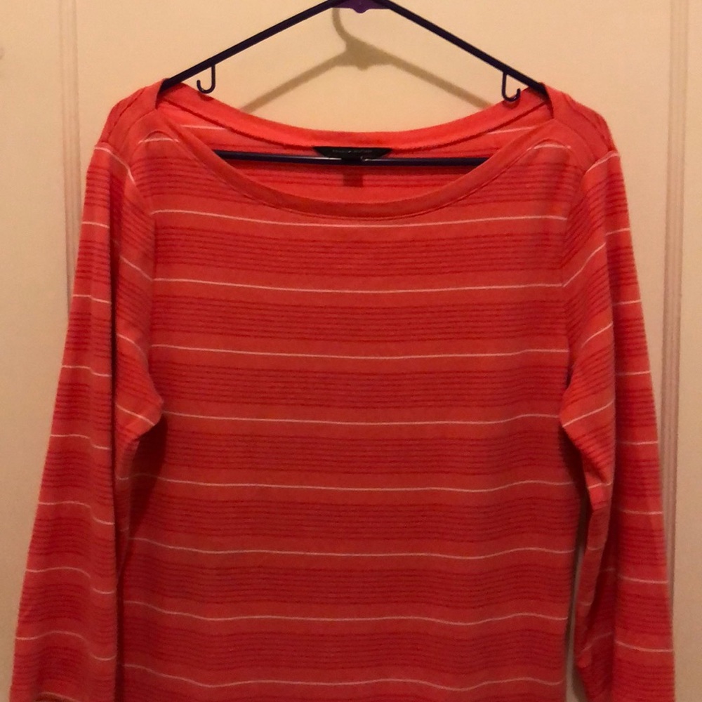 Coral and white stripes 3/4 sleeved top